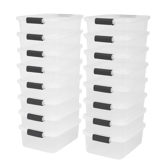 Homz 15.5 Qt Stackable Home Storage Container w/Lid, Gray Latch (16 Pack)