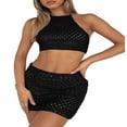 thumbnail image 2 of Ensemble 2 Pcs Sans Manches Bodycon Tricoté pour Femmes Haut Court Col Halter + Jupes Courtes Mode Urbaine, 2 of 5