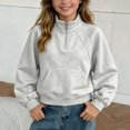 thumbnail image 2 of Quarter Zip Sweatshirt for Girls Stand Collar Long Sleeve Mock Neck Pullover Lightweight Casual Solid Color Fall Sweatshirt No Hood, 9-10 Years, 2 of 7