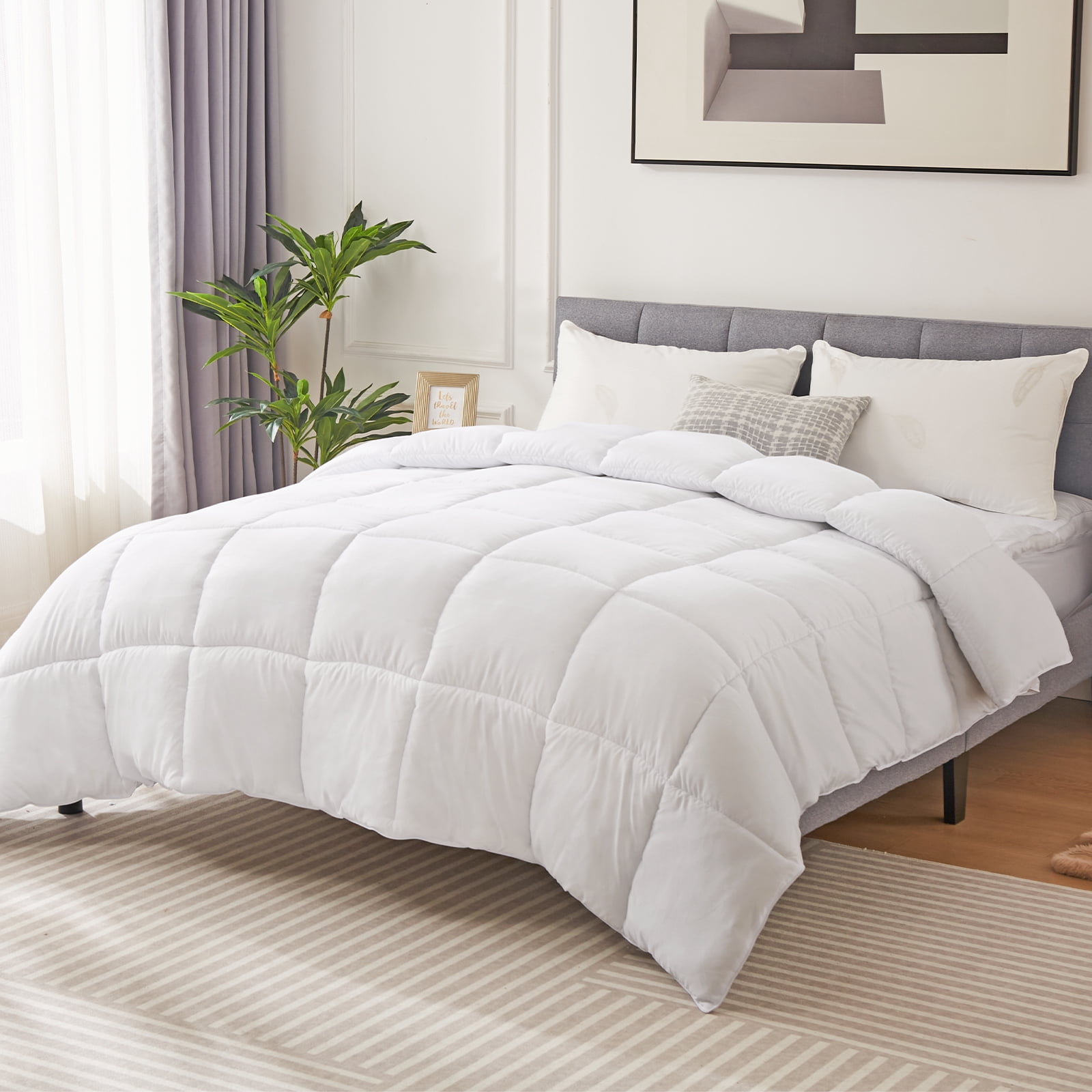 ZUNMOS King Size Bedding Comforter Duvet Insert, All Season Duvet, Down Alternative Bed Comforter, Quilted Comforter with Corner Tabs, White