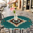 thumbnail image 6 of Green Southwestern Round Tablecloth for 55-60 Inch Tables, Fitted Table Cover with Elastic Edge, Boho Ethnic Geometric Retro Waterproof Outdoor Table Cloth Protector for Patio Garden Dinner Picnic, 6 of 9