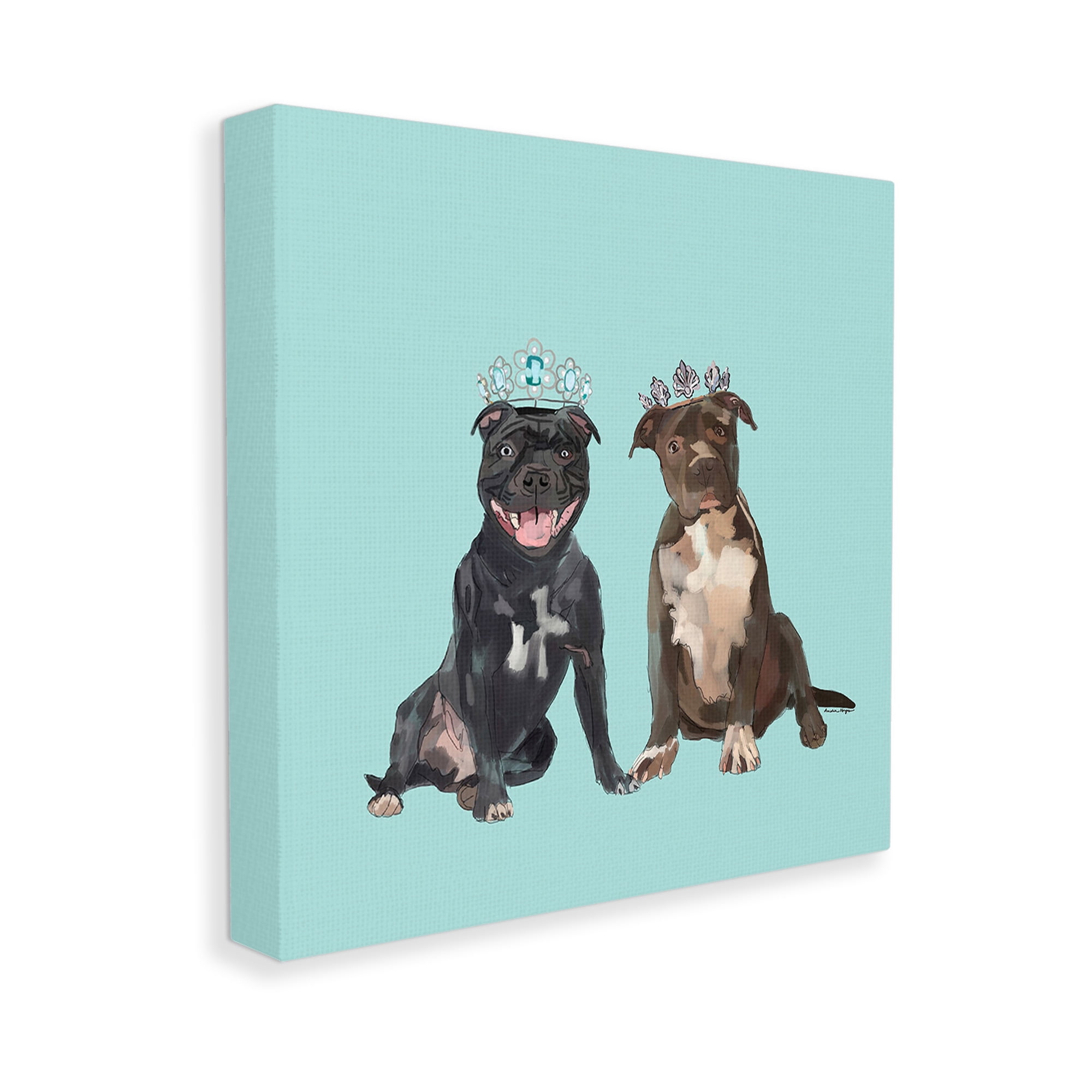 Stupell Industries Royal Pit Bulls with Crowns Animals & Insects Painting Gallery Wrapped Canvas Art Print Wall Art, 24 x 24