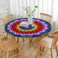 thumbnail image 3 of Colorful Tie Dye Floral Mandala Pattern Round Fitted Tablecloth with Elastic Edge,Dining Table Cover Waterproof,Outdoor Round Tablecloth for Camping,Dining,Indoor and Outdoor, 3 of 7