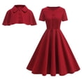 thumbnail image 1 of WRKEKC Robe à Manches Courtes Col en V Couleur Unie avec Col à Revers et Ensemble Cardigan pour Robes Décontractées pour Femmes Tenue d'Invitée de Mariage, 1 of 2