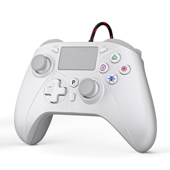 Turpow Wired Controller for P5, P4, PC, with Dual Vibration, Turbo, Macro, 3.5mm Audio Jack, Hall Effect Joysticks/Hall Trigger, 6-Axis Gyro, White