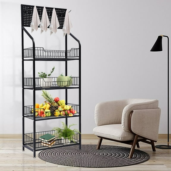 TFCFL 4-Tier Retail Display Rack Metal Stand Freestanding Fruit Vegetable Snack Storage Shelf 27*50*140cm