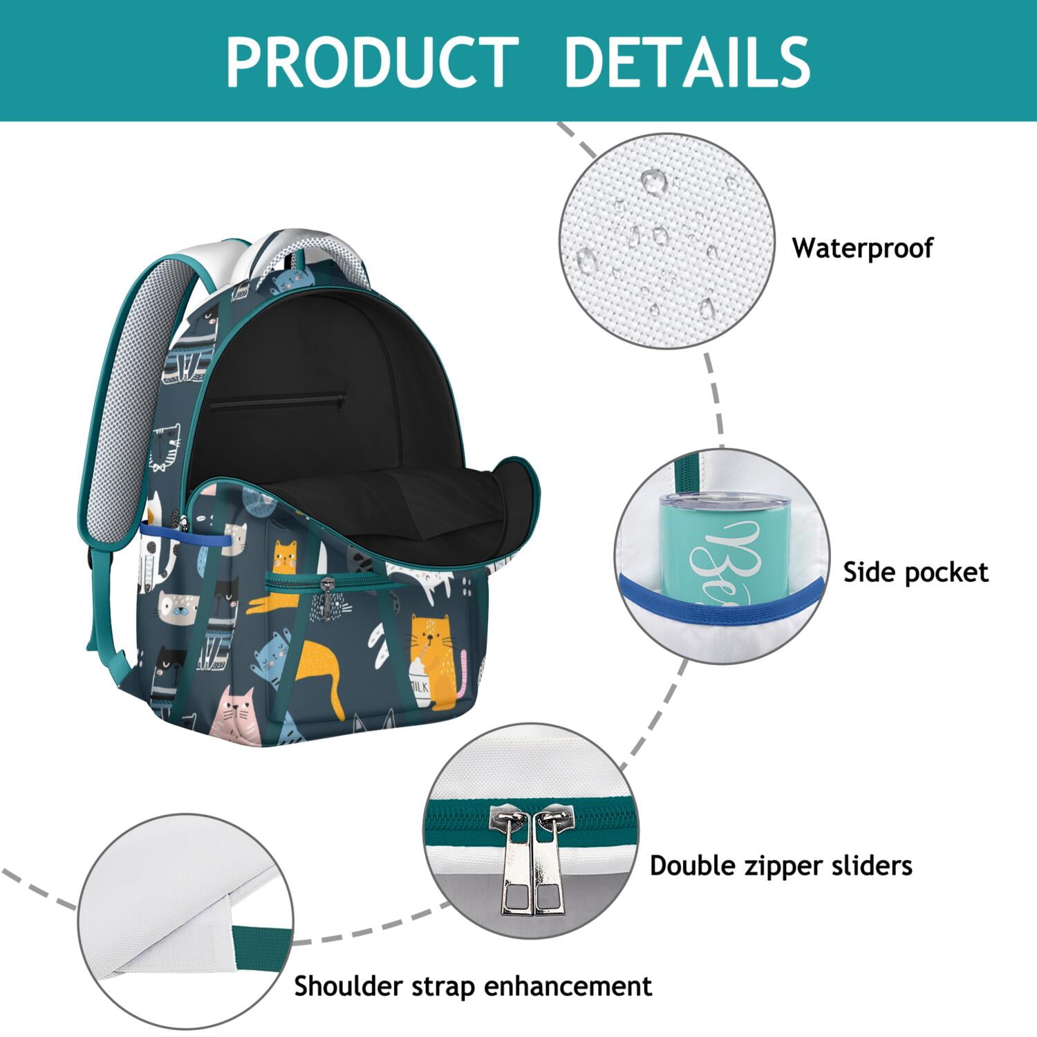 Adorable Cat-Themed Waterproof Backpack - Stylish School Bag for Pet Lovers, Lightweight & Durable with Spinal Support