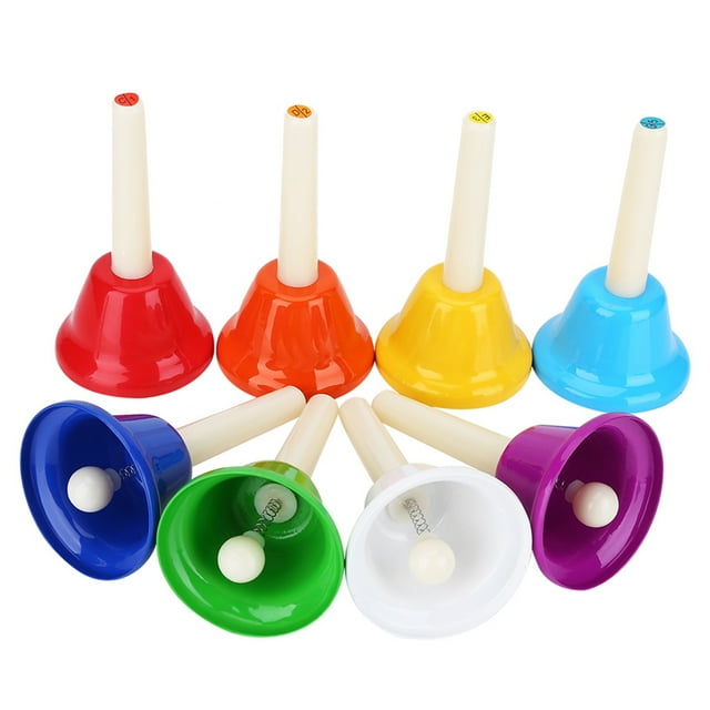 8 Note Colorful Metal Hand Bell Set, Metal Handbells with Corresponding Note and Scale, Musical Instrument Toy for Kids, Children
