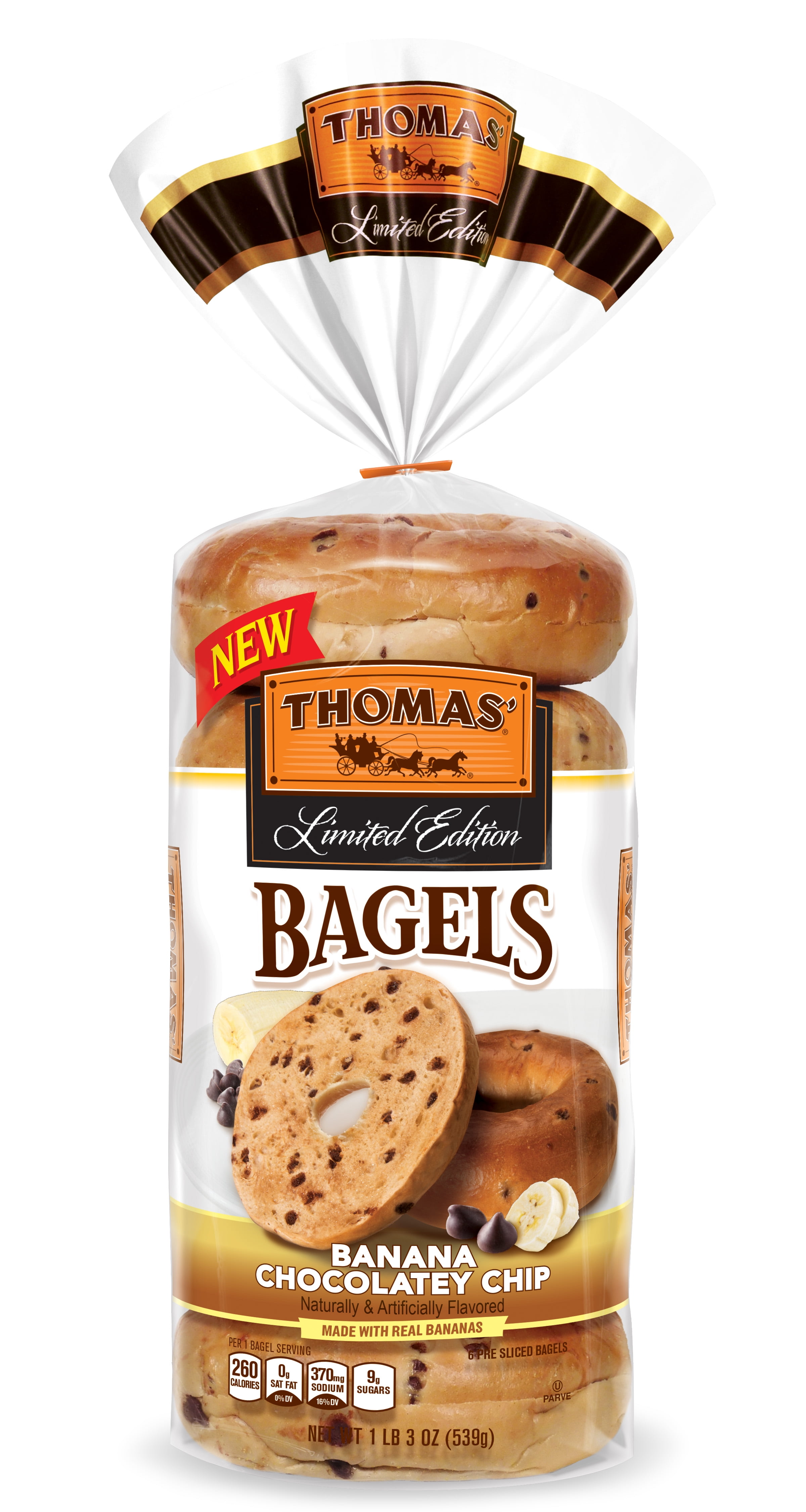 Thomas' Banana Chocolately Chip Bagel, 6 count, 20 oz
