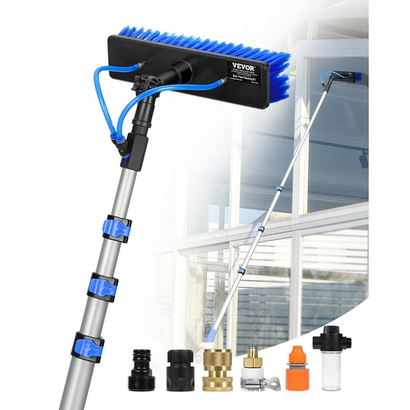 VEVOR Water Fed Pole Kit, 20FT Solar Panel Cleaning Pole with Extendable Handle, 180° Rotatable Brush Head & 65.6FT Hose, Household & Outdoor Window Cleaner Tool for Caravan Solar Panel Deck