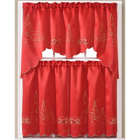 Christmas Kitchen Curtain Set 3Pcs Embroidery Beige 60’X36’ Free Shipping ??