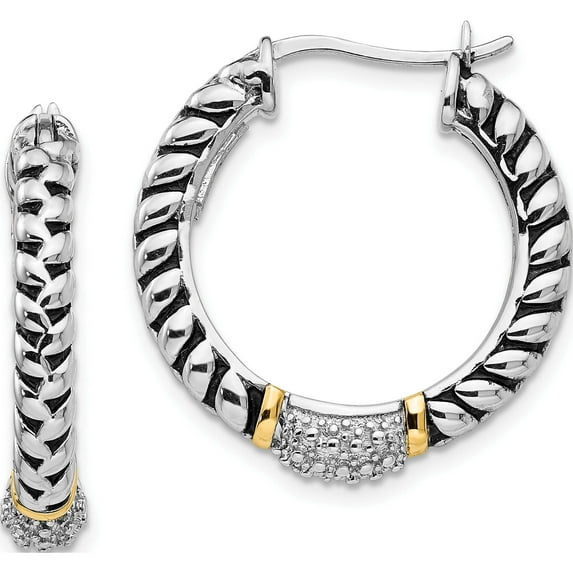 14K/Silver Two-Tone Sterling Silver With 14K Diamond Hoop Earrings (22 X 25) Made In Thailand qtc550
