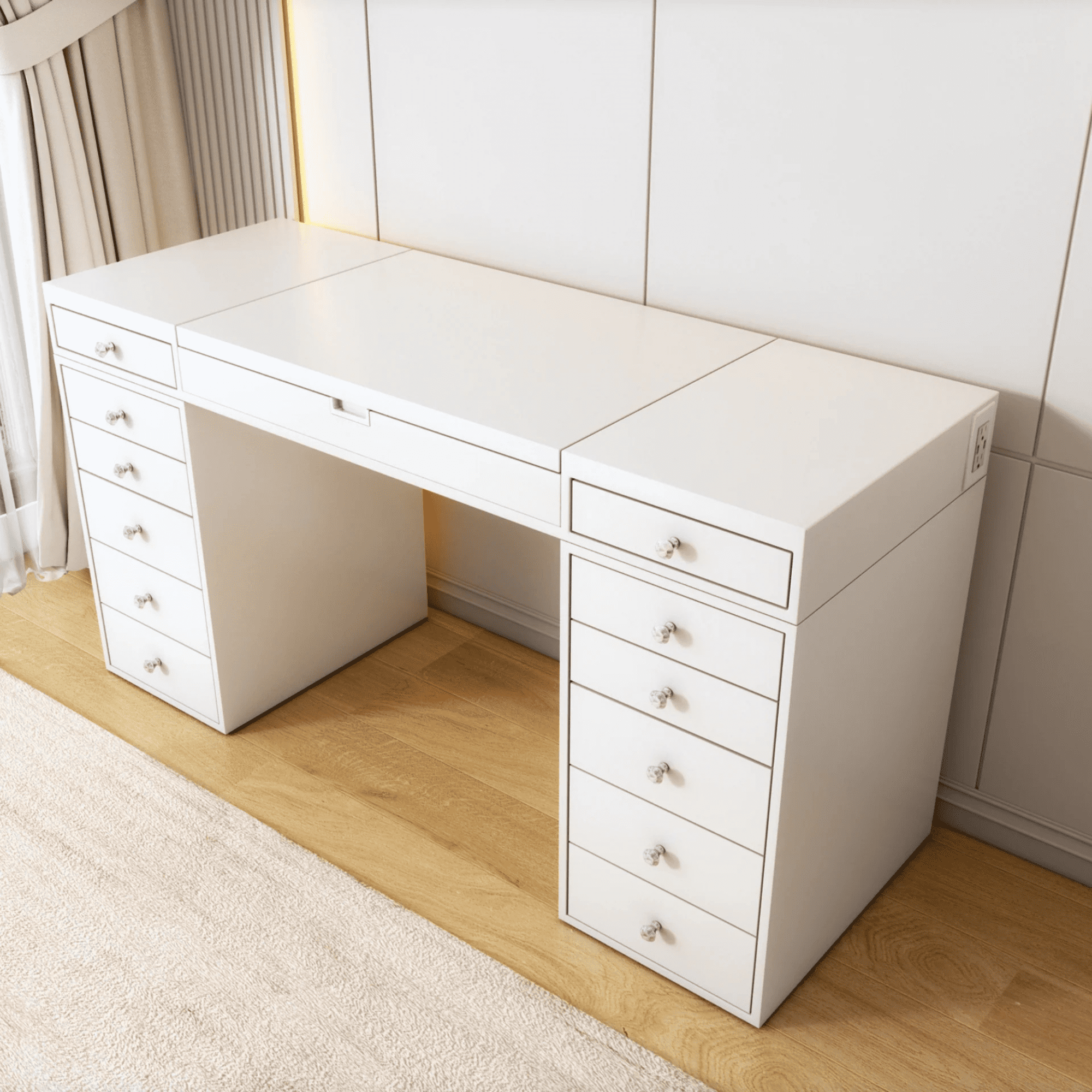 Impressions Vanity SlayStation Madison Vanity Table with Flip Top LED Mirror, Removable Storage Tray