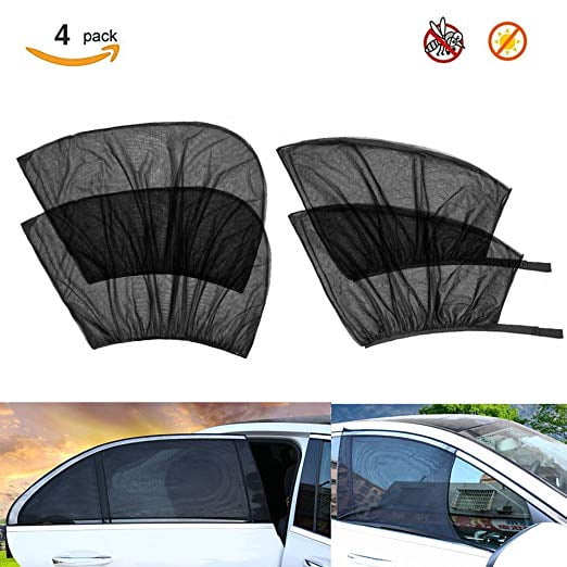 4 Pack Car Window Shades Front and Rear Window Sun Shades Protect Baby & Pets from Harmful UV Anti-Mosquito Universal Fit!