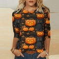 thumbnail image 2 of Halloween Women's Shirts 3/4 Length Sleeve Blouses Pullover Colorful Witch Ghost Pumpkin Printed T Shirt Crewneck Tunic Tops Casual Halloween Costumes, 2 of 5