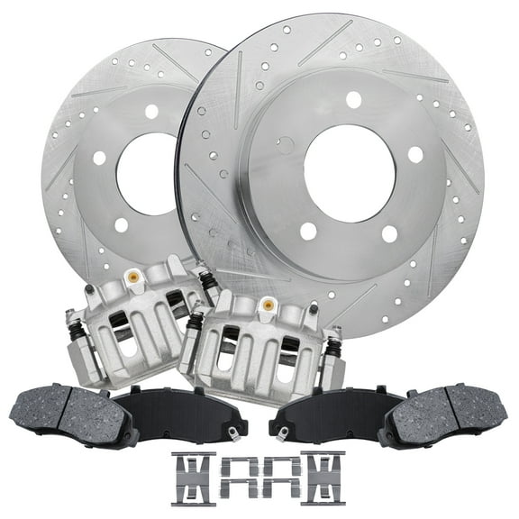 Detroit Axle - 4WD Front Drilled Slotted Brakes and Rotors Brake Pads Brake Calipers Replacement for Ford F-150