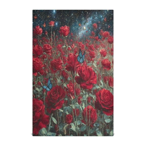 Qxltty Red Roses Kitchen Towels 28 x 18 Inch Soft Cotton Linen Feel Dish Towels with Hanging Loop for Drying, Cleaning & Decor