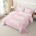 thumbnail image 3 of Erosebridal Patchwork Ribbon Bed Spread Queen,Pink Gingham Bow Watercolor Queen Coverlet Set For Girls,3-Piece, 3 of 7