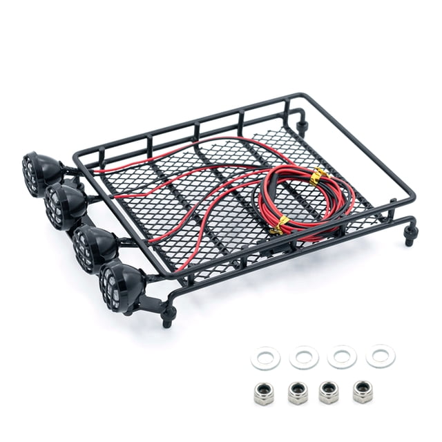 Roof Rack Luggage Carrier with LED Lights RC Car Metal Parts Compatible with 1/14 1/12