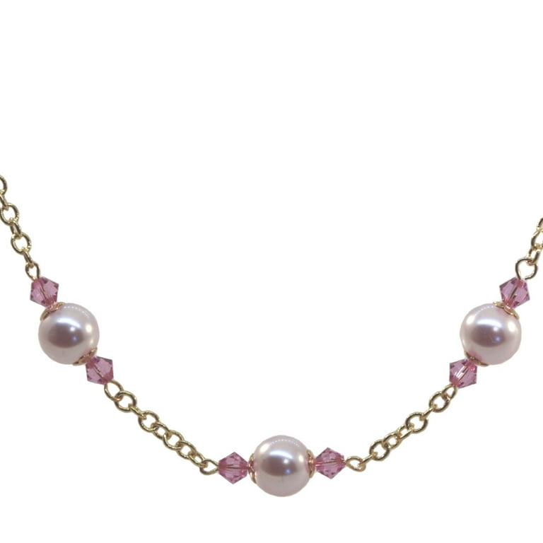 AzureBella Jewelry Pink Imitation Pearl Necklace Made with Swarovski Crystals and Crystal Pearls AzureBella Jewelry Pink Imitation Pearl Necklace Made with Swarovski Crystals and Crystal Pearls