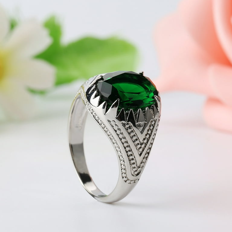 Mens Solid Fashion Design Zircon Emerald 925 Sterling Silver Ring Gift For  Him