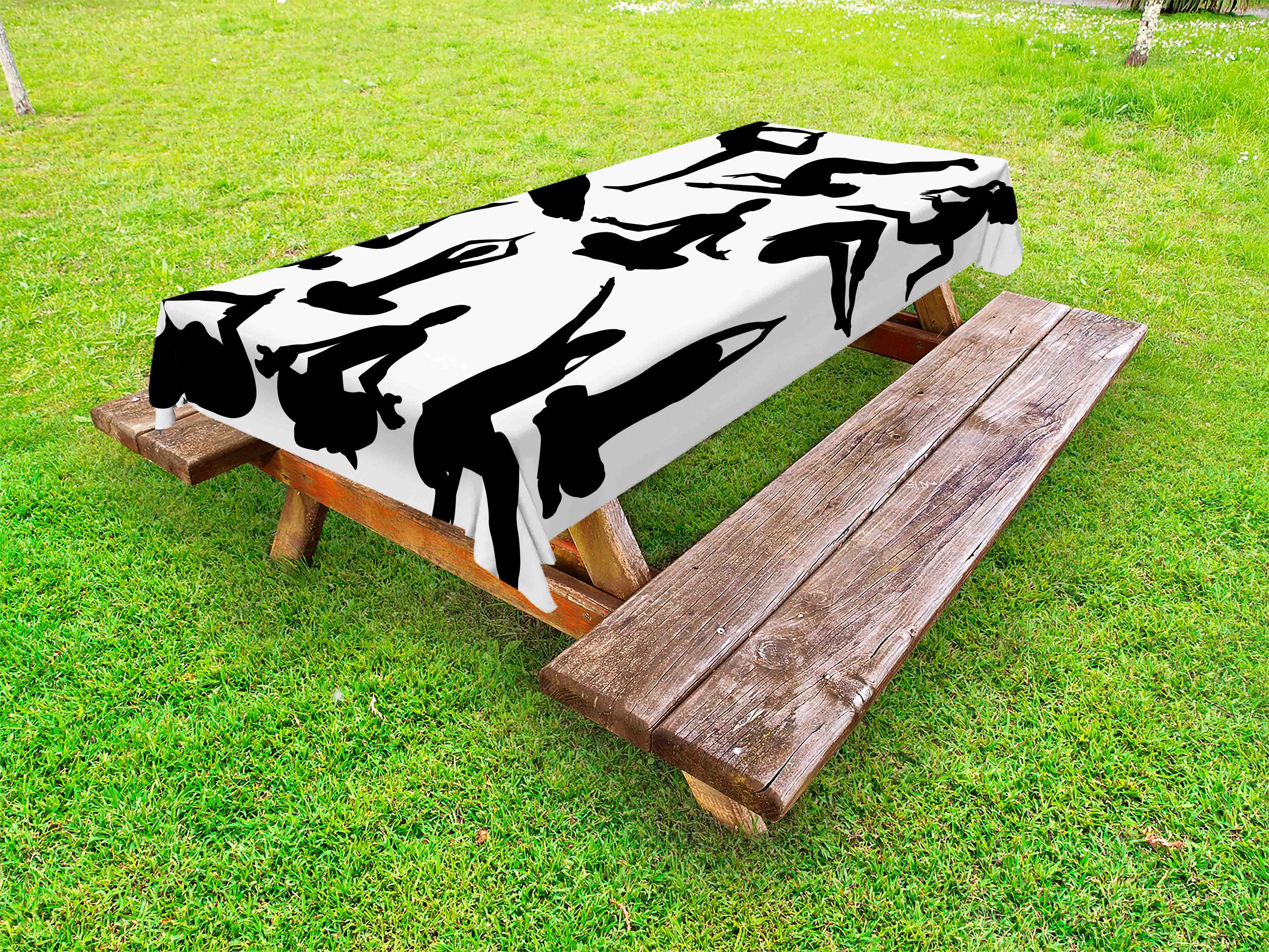 Meditation Outdoor Tablecloth, Yoga Postures Woman Body Relaxation