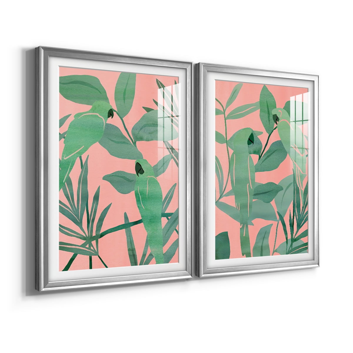 Wexford Home Pink and Green Birds of Paradise I Premium Framed Print, 26.5" x 36.5" - Ready to Hang, Silver (Set of 2)