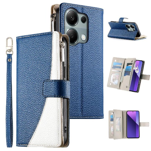 Funda cartera GANGXUN para Xiaomi Poco M6 Pro 4G , cuero PU con tarjetero, cremallera, correa de mano, soporte y protección 1234°