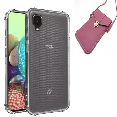 Phone Case for Alcatel TCL A3 / A30 Hand Bag Wallet Case (Gel Transparent / Cross Shoulder R-Pink)