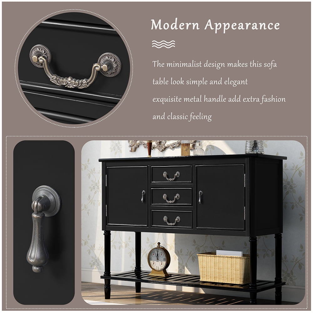 Lowestbest 45" Farmhouse Accent Entryway Table, Entry Table with 3 Drawers, 2 Cabinets and 1 Shelf (Black) Lowestbest 45" Farmhouse Accent Entryway Table, Entry Table with 3 Drawers, 2 Cabinets and 1 Shelf (Black)