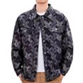 thumbnail image 5 of Ceisia Men Geometric Jacquard Denim Button Down Shacket Lapel Long Sleeve Chest Pockets Casual Oversized Shirt Jacket Daily Autumn Winter Outfit Gift, 5 of 6