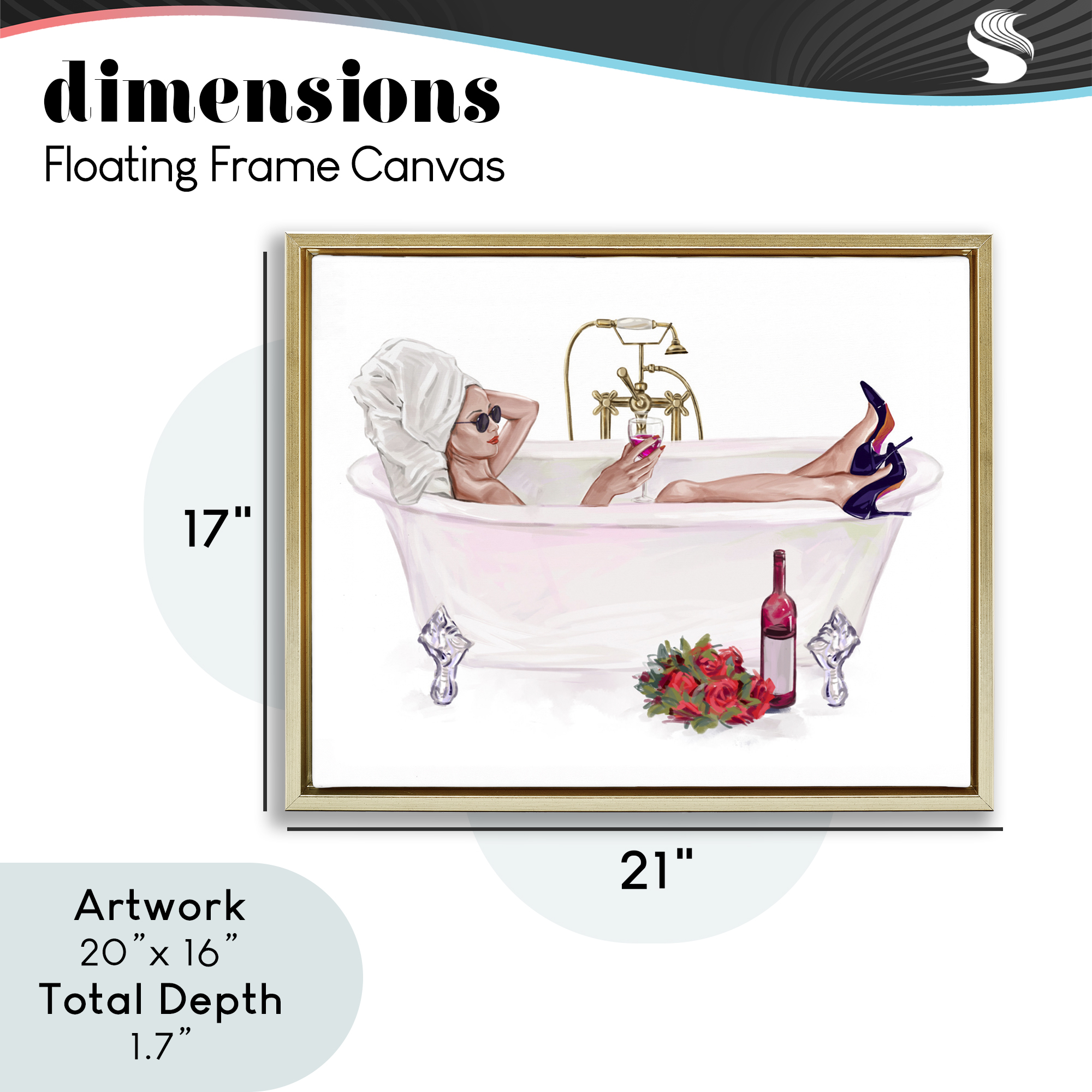 Woman with Wine Bath Gold Framed Floater Canvas Wall Art, design by Ziwei Li