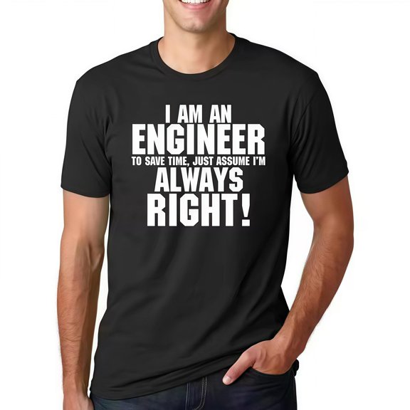 Fashion Graphic Tee,Tops Has"I Am an Engineer - Assume I'm Always Right"Letter Print,Casual Round Neck Regular Fit T-shirts, Size(S-5XL)