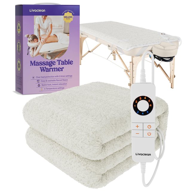 Flannel Massage Table Warmer w/ 6 Temperature Settings (71" x 31.5â) LivaClean Fleece Massage Table Warmer Heating Pad Blanket, Electric Heated Blanket, 2-Year Replacement Guaran
