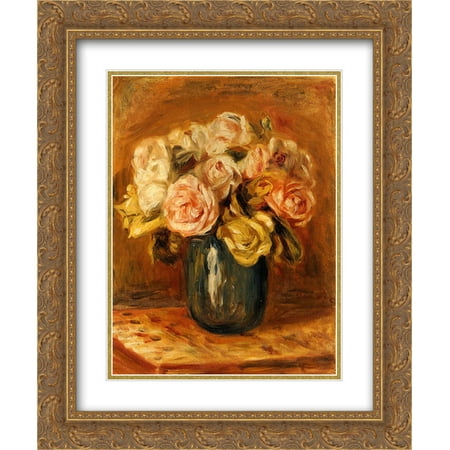 - Pierre Auguste Renoir 2x Matted 20x24 Gold Ornate Framed Art Print 'Roses in a Blue Vase'