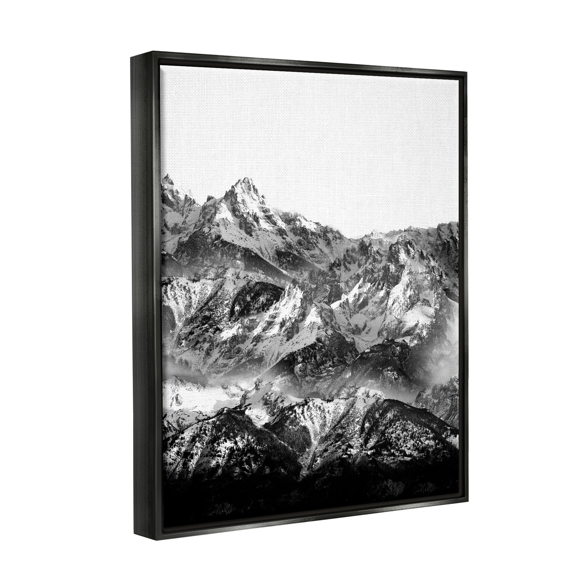 Stupell Industries Snow Cap Mountains High Contrast Black White Landscape Jet Black Framed Floating Canvas Wall Art, 24x30, by Shelley Lake