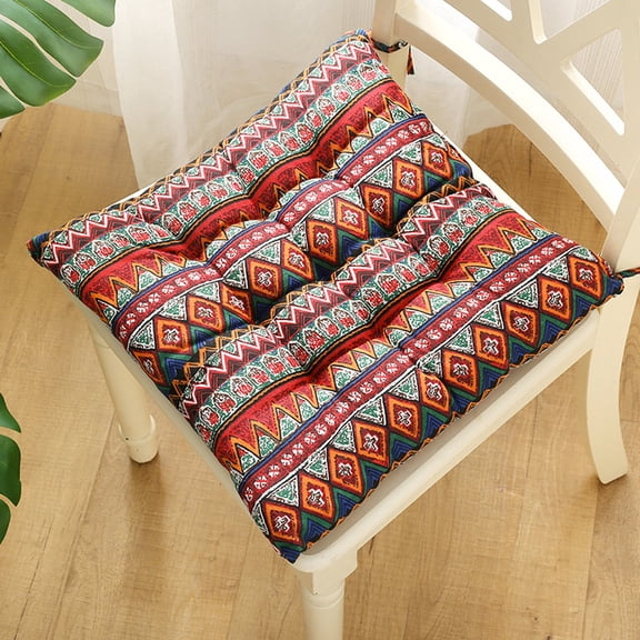 Bohemian Chair Cushion Square Seat Pad 18"x18" Tufted with Ties for Office Home Dining