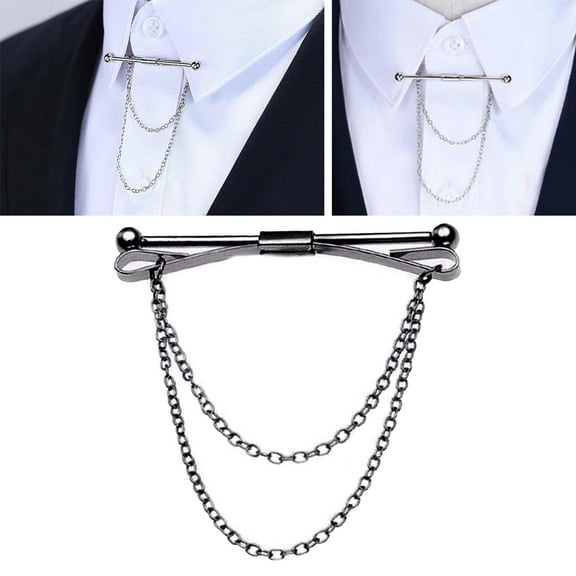 Fashion Mens Shirt Collar Bar Pin Badges with Chain Brooch Pin Tie Clips Jewelry Decor for Business Wedding 60mm Gifts