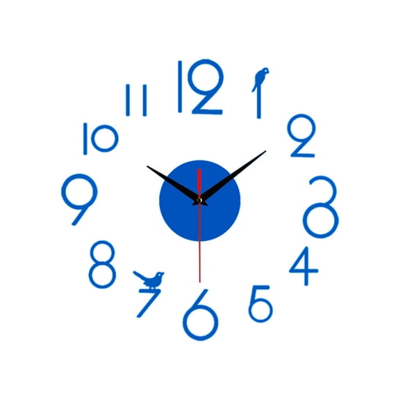 Diy Wall Clock, 20X20 Inch Blue Frameless Large Wall Clock With Bird Decor, Silent Non-Ticking Diy Clock For Living Room, Bedroom, Office, Home Decor