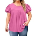 thumbnail image 2 of WQNVRNR Womens Plus Size Shirts Cute- Puff Short Sleeve Casual Crew Loose Summer Tops Blouse Pink Size 2XL, 2 of 7