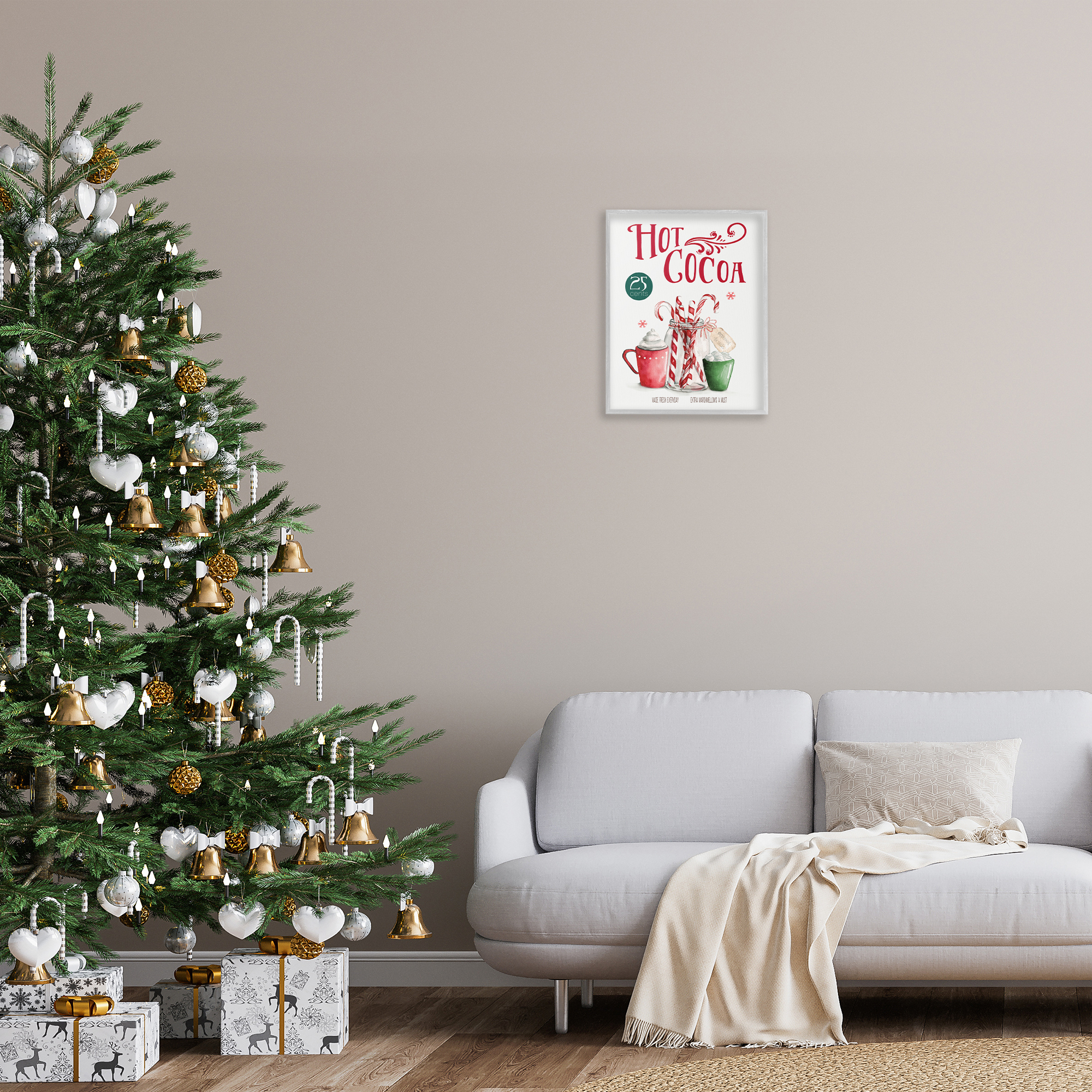 Stupell Industries Vintage Winter Hot Cocoa Holiday Painting Gray Framed Art Prints Wall Art, 16 x 20