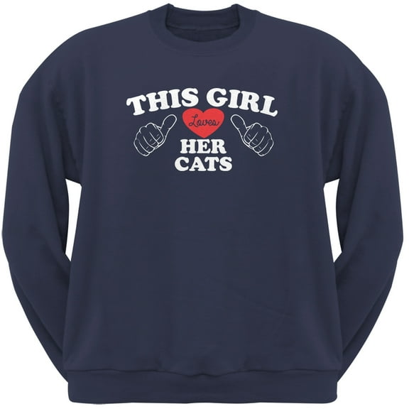 This Girl Loves Her Cats Navy Adult Crew Neck Sweatshirt