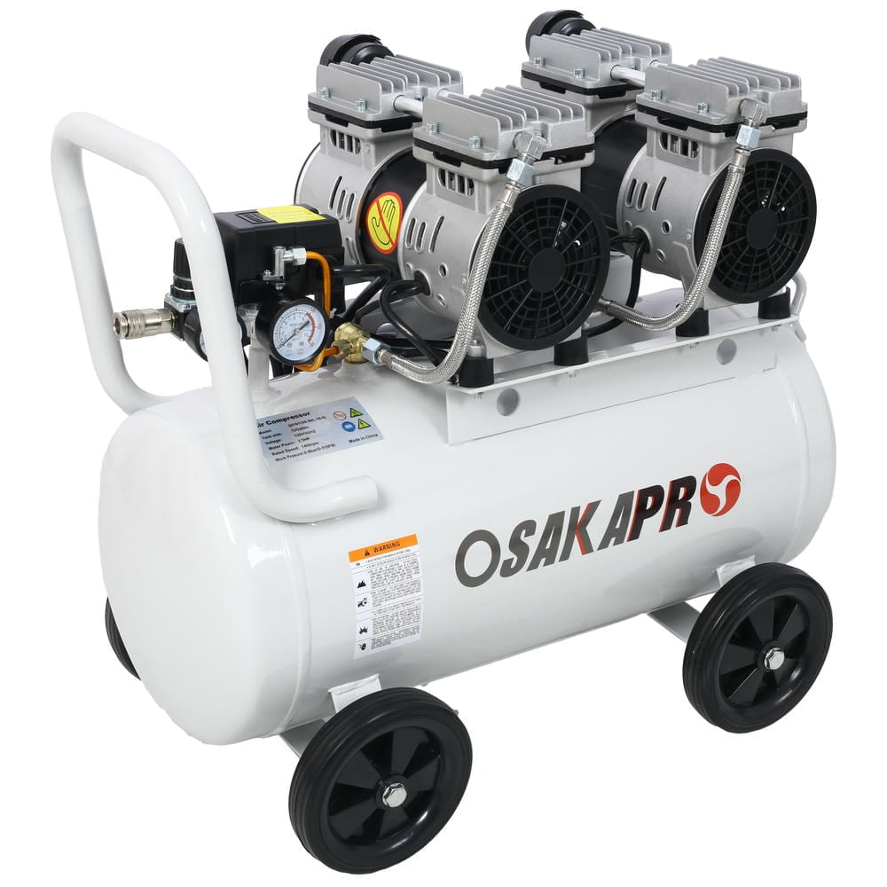 GVN 2.5 Hp Silent Air Compressor 13 Gallon, Oil-Free, Electric Shop Air Compressor Portable,Lightweight With Wheels, 70 Dba Noise Level,Light Gray
