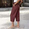 thumbnail image 4 of Capris for Women with Pockets Petite Pants Drawstring Casual Pull on Palazzo Trousers with Pockets Loose High Waisted Wide Leg Lounge Pants Red S, 4 of 7