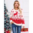 thumbnail image 4 of Women's Fall Winter Crew Neck Knitted Sweater Animal Ethnic Geometry Snowflake Cropped Boho Pullover Tops White XL, 4 of 10