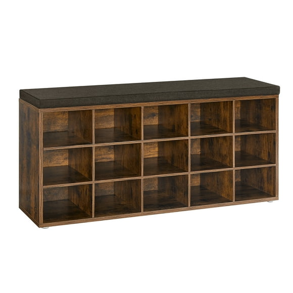VASAGLE Shoe Bench, Storage Bench, Shoe Rack Bench, 15 Compartments, Rustic Brown and Brown ULHS15BX