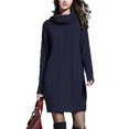 thumbnail image 1 of Fashnice Robe Chandail pour Femmes, Mini Robe à Enfiler, Col Roulé, Chaude, Bleu Foncé TG, 1 of 4