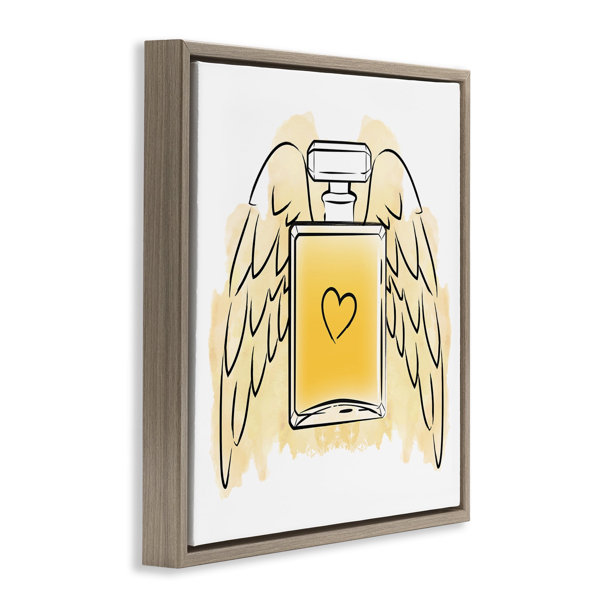 Stupell Industries Perfume with Angel Wings Fashion Painting Brown Floater Framed Canvas Art Print Wall Art, 25 x 25