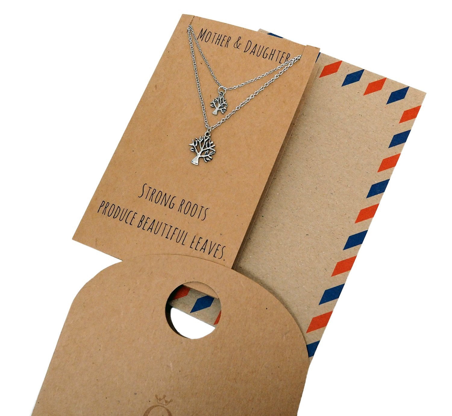 Tree of Life Pendant Mother Daughter Necklace Set for 2, Birthday Presents for Mom and Daughters, Mothers Day Gifts, with Inspiration Quote on Greeting Card
