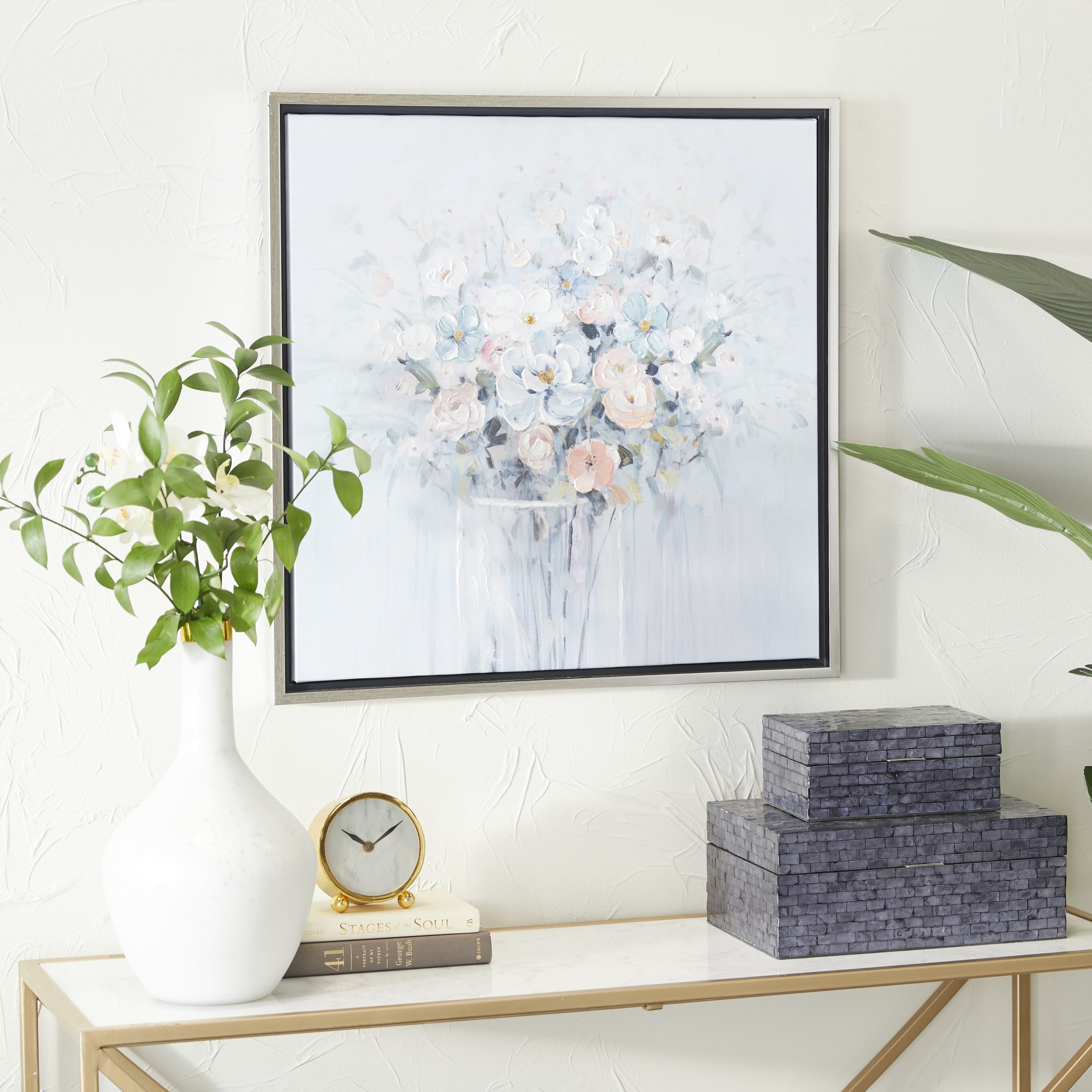 24" x 24" Handmade Bouquet Floral Framed Wall Art with Silver Frame, by DecMode